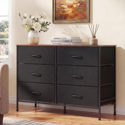 Commode Ojaswi à 6 tiroirs de 42,3 po avec rangement en bois, grande commode moderne avec cadre en métal pour chambre à coucher, meuble télé pour téléviseur de 50 po, couloir, entrée
