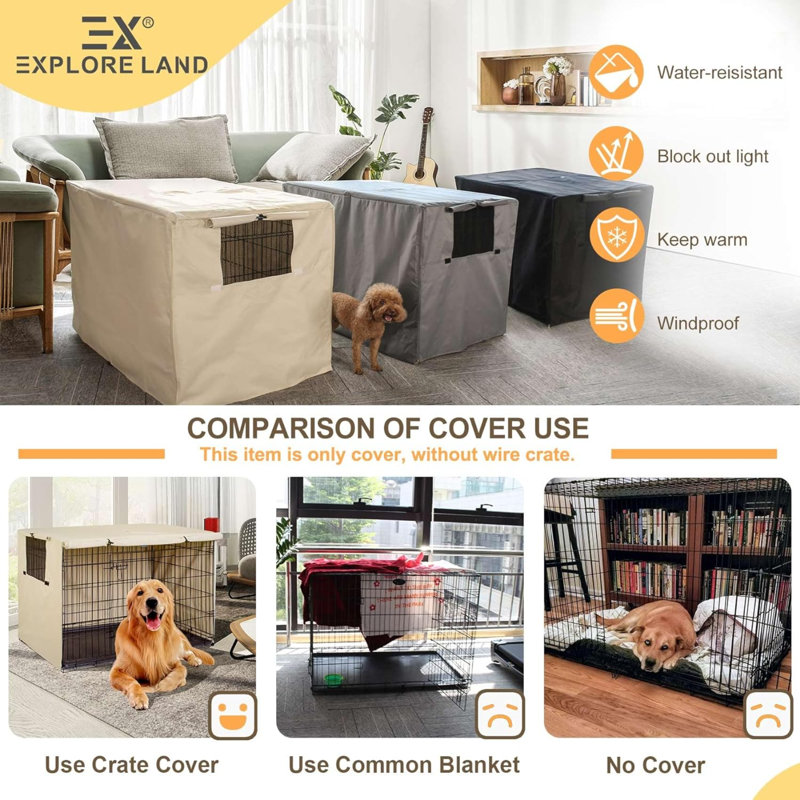 Emmerly Polyester Pet Crate Cover, 45" H x 37" W x 54" D, Tan