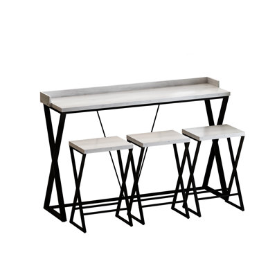 Geesey 58.3" Console Table and Stool Set, Bar Table With Stools Breakfast Bars Height Dining Table