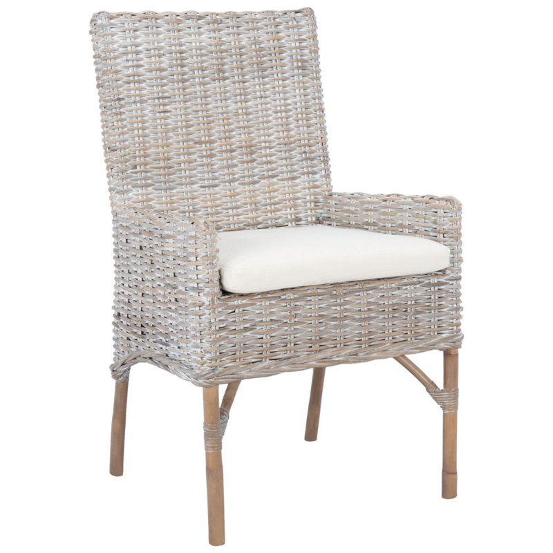 Chaise d'appoint en rotin avec coussin Millbourne, Gris blanc délavé
