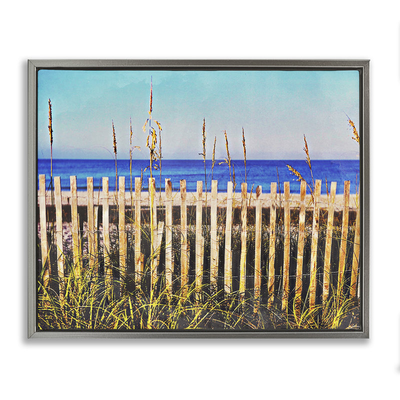Floride, plage clôturée, toile grise encadrée par Bill Carlson, H 17 po x l 21 po, Cadre flottant gris lustré
