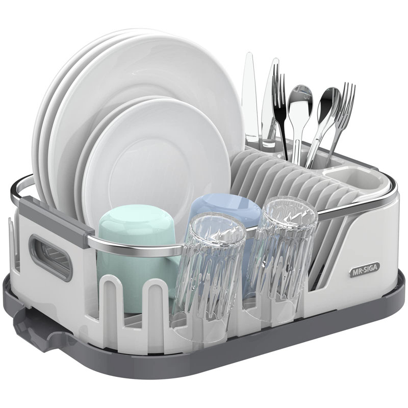 Durable Aluminum Plastic Dish Drying Rack - Detachable Drainboard, Space Saving, Kitchen Utensil Holder And Cup Rack