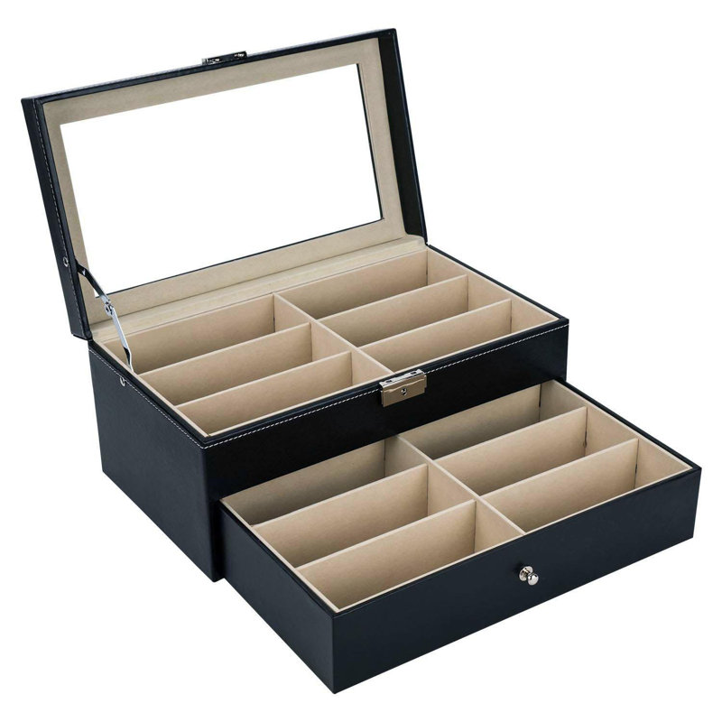 Organisateur de casiers verrouillables en cuir avec rangement pour lunettes et lunettes de soleil