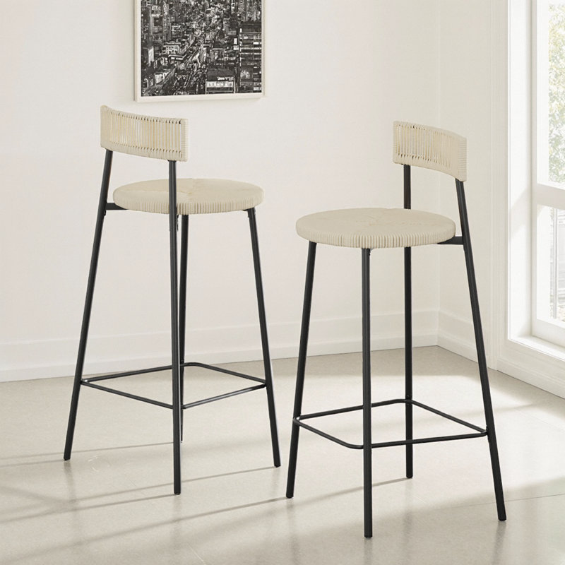 Ensemble de 2 tabourets de bar Boho, Blanc crémeux