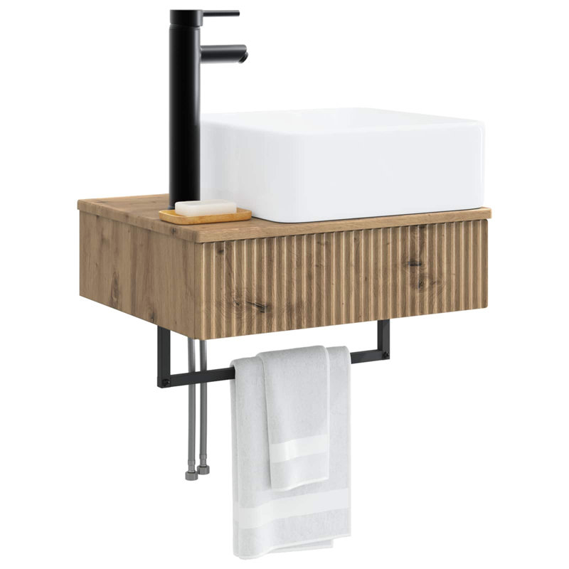 Single Bathroom Vanity with Ceramic Basin, Artisan Oak
