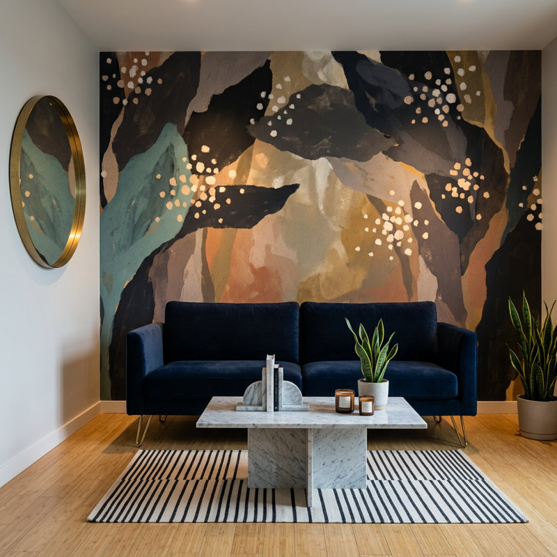 Papier peint mural moderne moderne abstrait tons terreux, 160 po x 108 po, Peler et coller