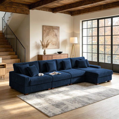 Canapé modulaire rembourré 4 pièces en flanelle de fourrure de lapin avec accoudoirs et coussins décoratifs 4 pièces