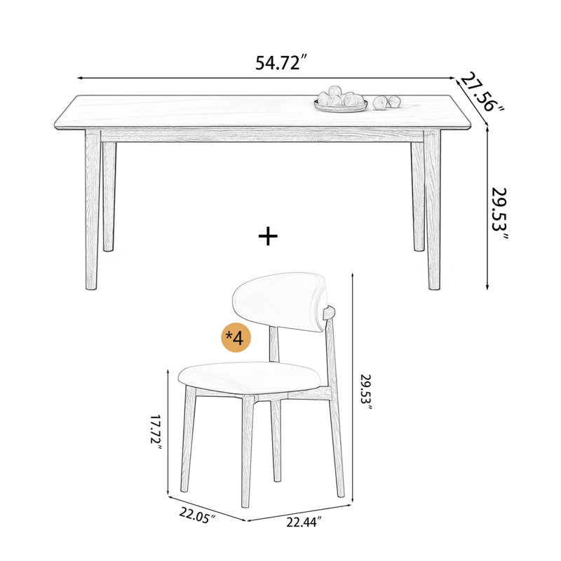 4 - Person White Rectangular Solid Wood Sintered Stone Tabletop Dining Table Set, 29.53" H x 27.56" L x 54.72" W
