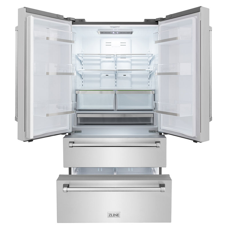 ZLINE 36" 22.5 cu. ft 4-Door French Door Refrigerator with Ice Maker, Stainless Steel