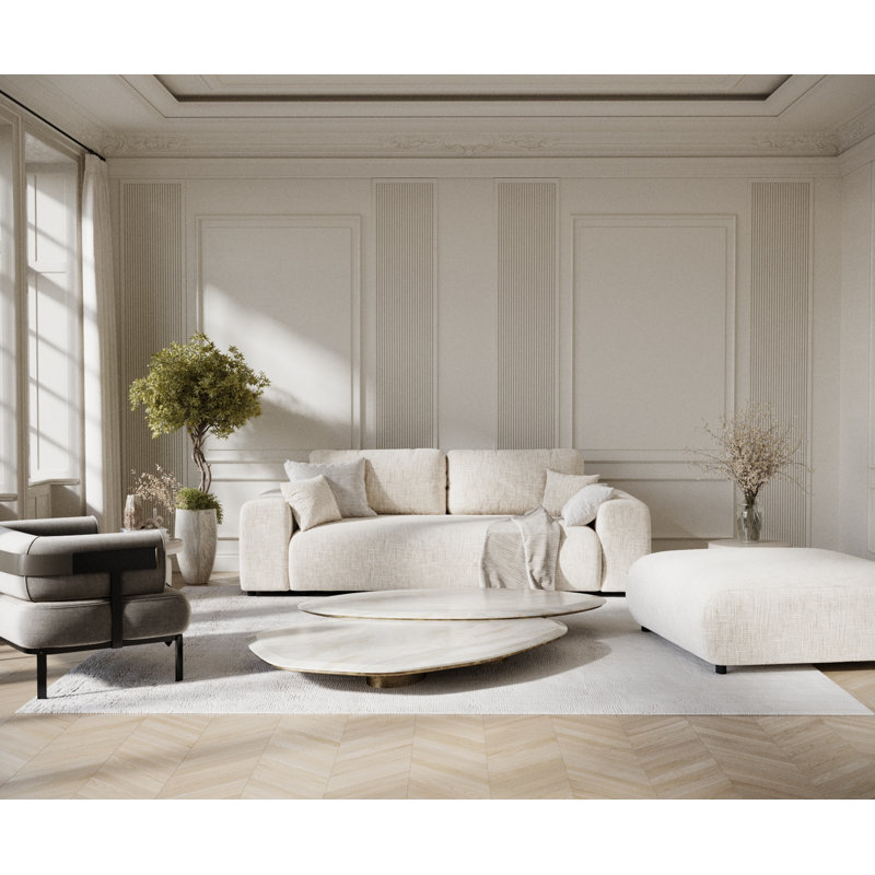 Three-seater square arm sofa, Cream Canvas