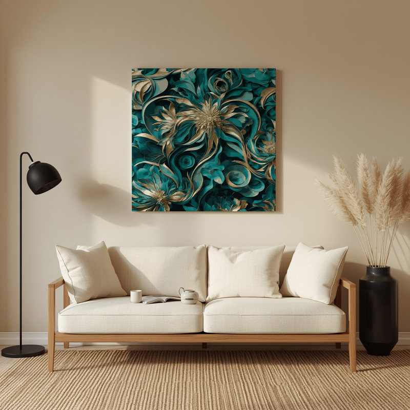 Abstrait floral 76, art mural en métal vert, H 12 po x l 12 po