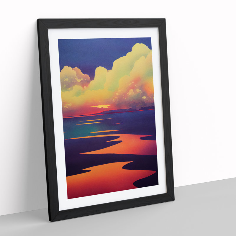XV1022-5164X Ocean Sunset - Single Picture Frame Print, Black, 64cm H x 46cm W x 2cm D