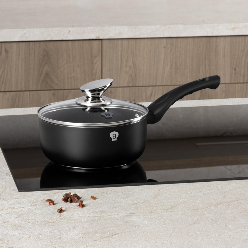 Blaumann Pressed Aluminium Saute Pan with Lid, Matte Black, 0.016