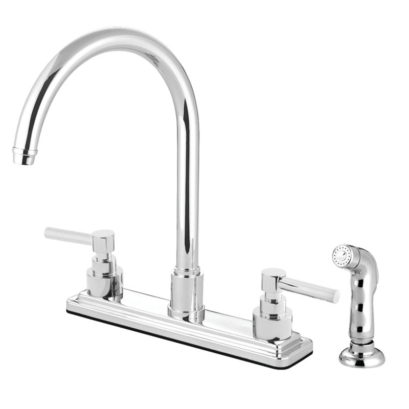 Kingston Brass Elinvar Two-Handle 4-Hole 8" Centerset Kitchen Faucet with Side Sprayer, Polished Chrome