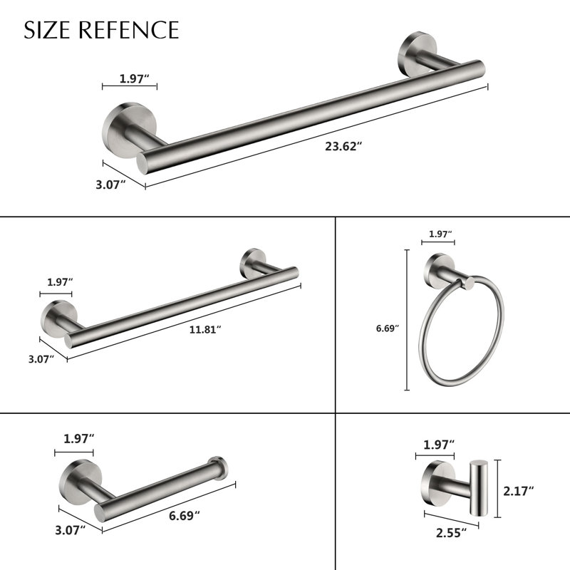 Ensemble de quincaillerie de salle de bain murale six pièces, Nickel brossé