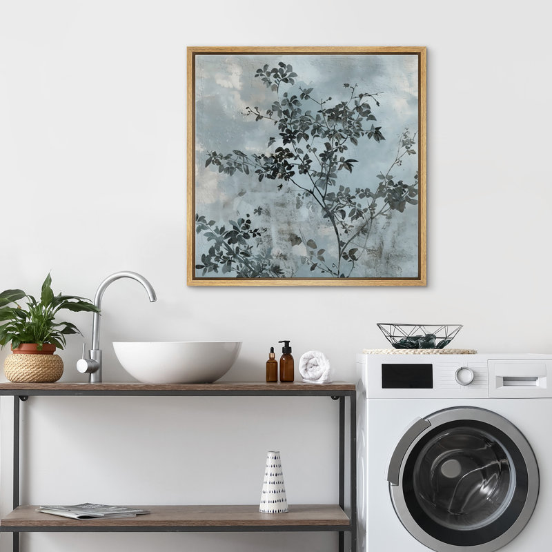 Tree Branch Leaves Abstract Background, Natural Floater Frame, 24" H x 24" W