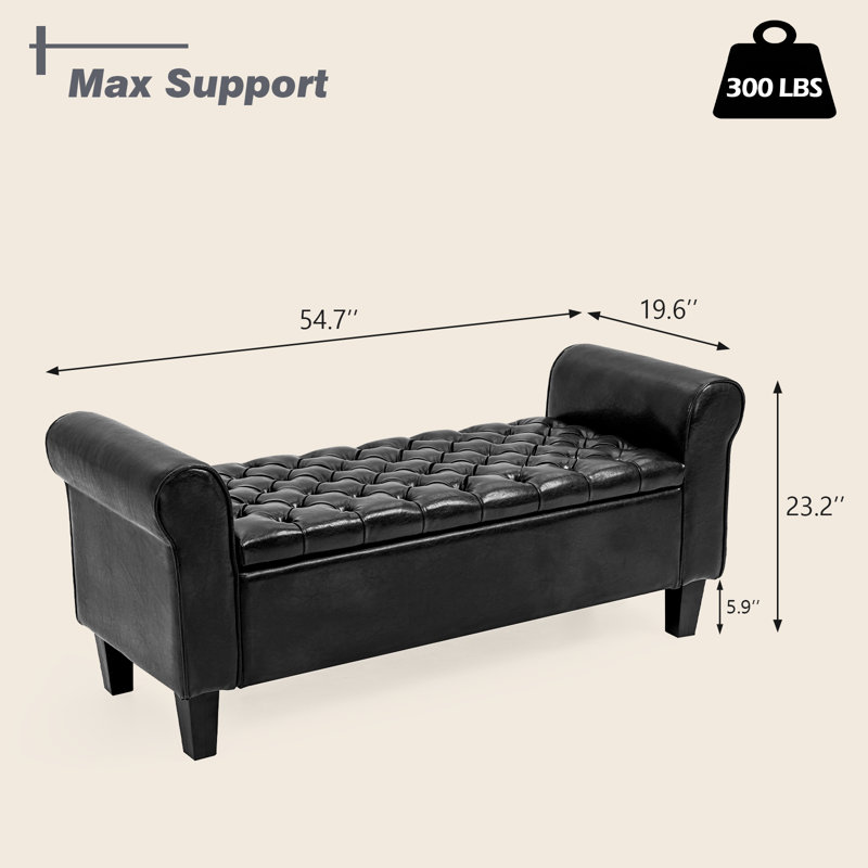 Banc de rangement rembourré Escarleth, Noir