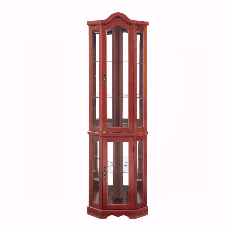 Curio Cabinet Lighted Glass Display Curio Cabinet, Cherry
