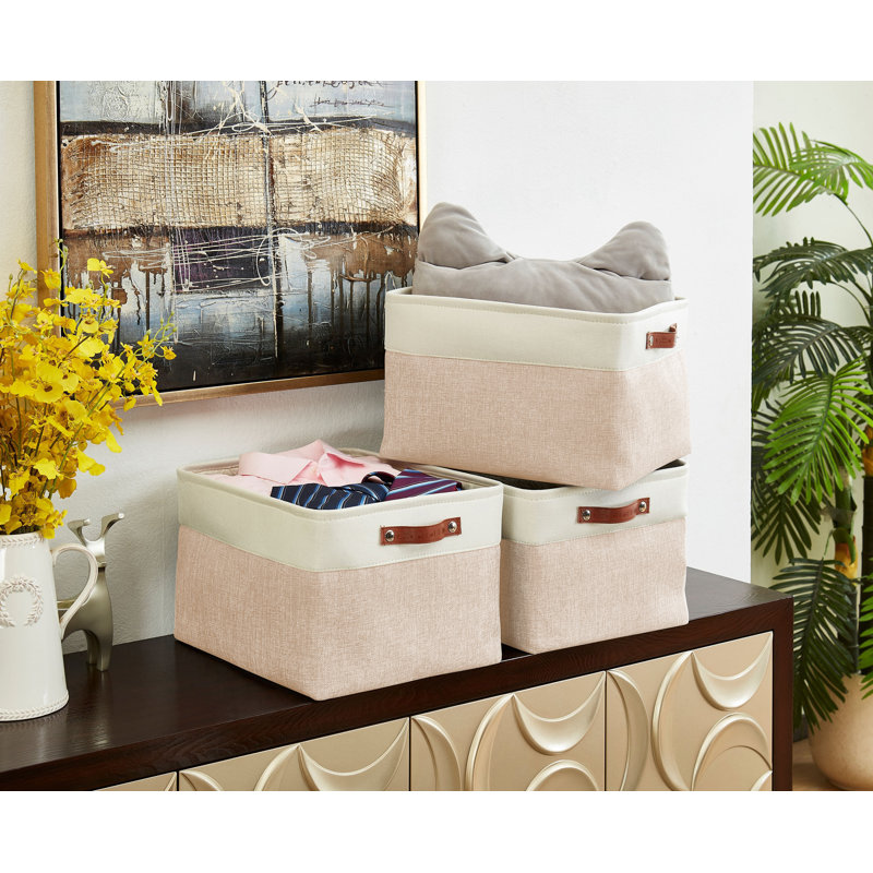 Bac de rangement en tissu XL, Beige / blanc, 3