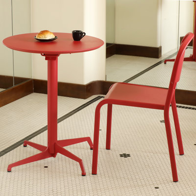 Red Round Folding Table – 23.6"X23.6"X29.5" Indoor & Outdoor Metal Table, Rust-Resistant, Waterproof, Sturdy X-Shaped Design, Easy Fold & Storage