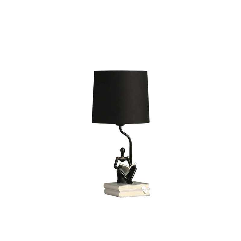 20.5" In Modern Reader Sitting A Stack Of Books Polyresin Table Lamp, Black, Black