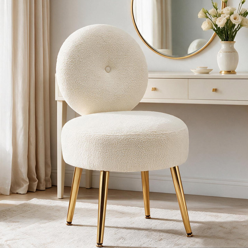 Chaise de coiffeuse avec tabouret d'appoint Noehly, Beige Milk Fleece