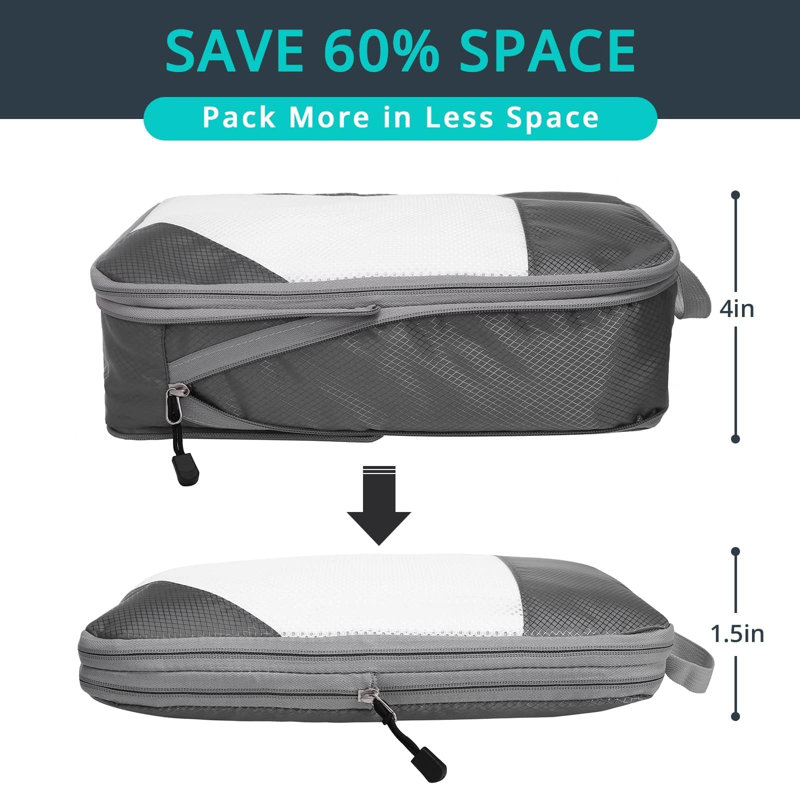 6 Set Compression Packing Cubes, Packing Cubes For Travel Compression, Compressible Packing Cubes Travel Essentials, Packing Organizers, Grey