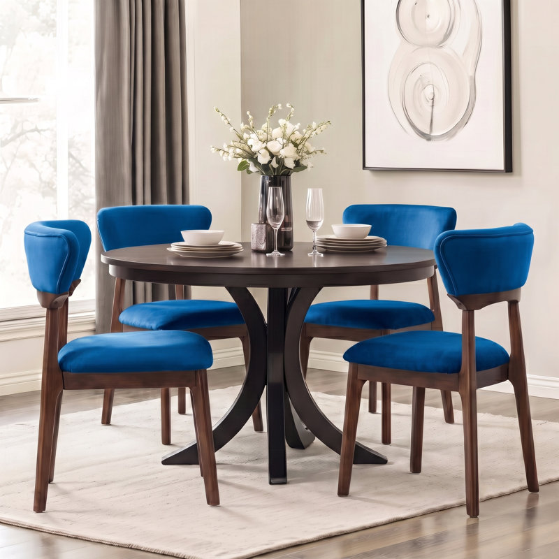 Chaise rembourrée en bois massif, ensemble de chaises d'appoint Modern Glam, Navy
