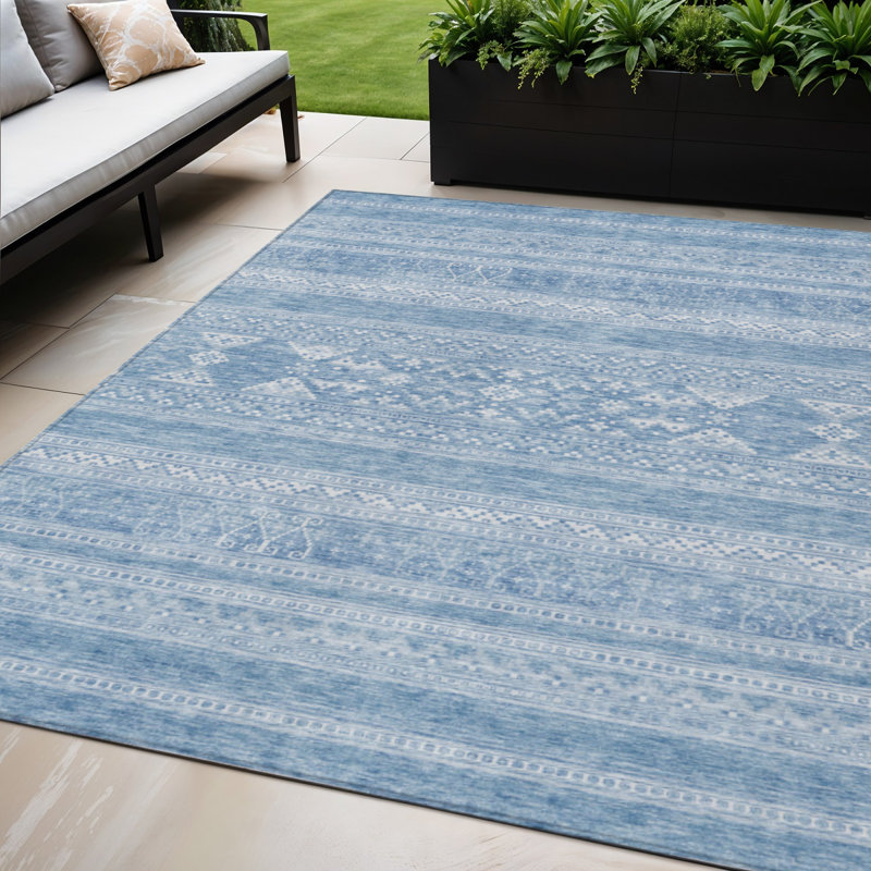 5' X 8' Ivory Southwestern Washable Indoor Outdoor Area Rug