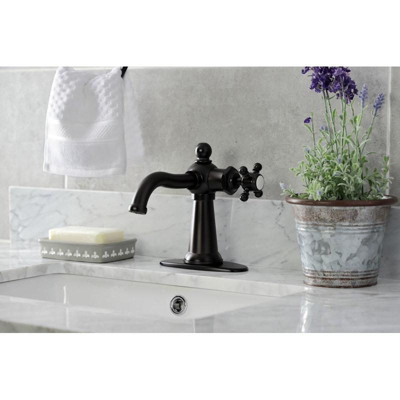 Robinet de salle de bain 1 poignée à fixation sur le comptoir avec poignée escamotable Kingston, Bronze huilé, Poignées croix