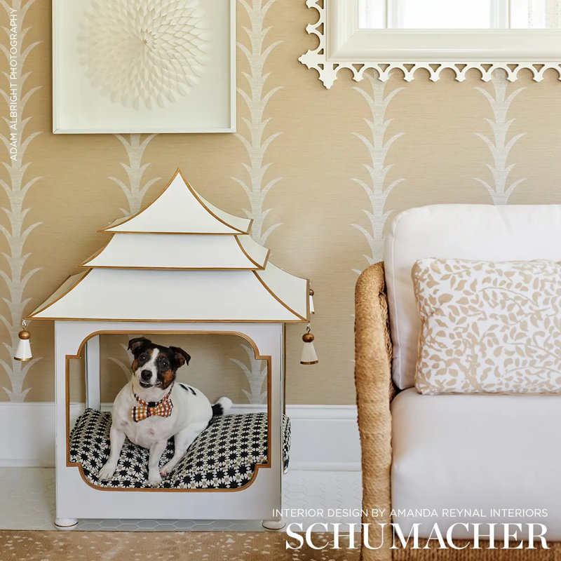 Schumacher x Celerie Kemble Acanthus Stripe Vinyl Wallpaper, Natural