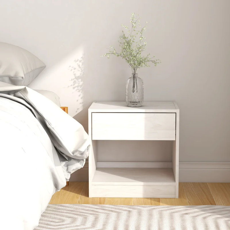 Giggetts 40cm W Solid Wood Bedside Table, White, 1