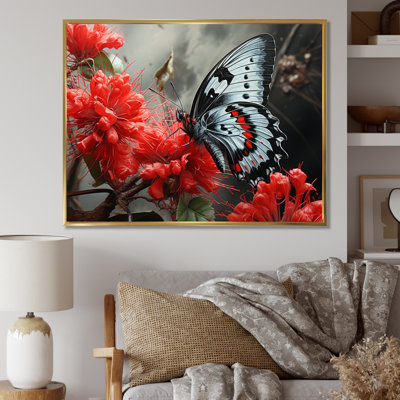 «Red Grey Butterfly Haven II», art mural papillon