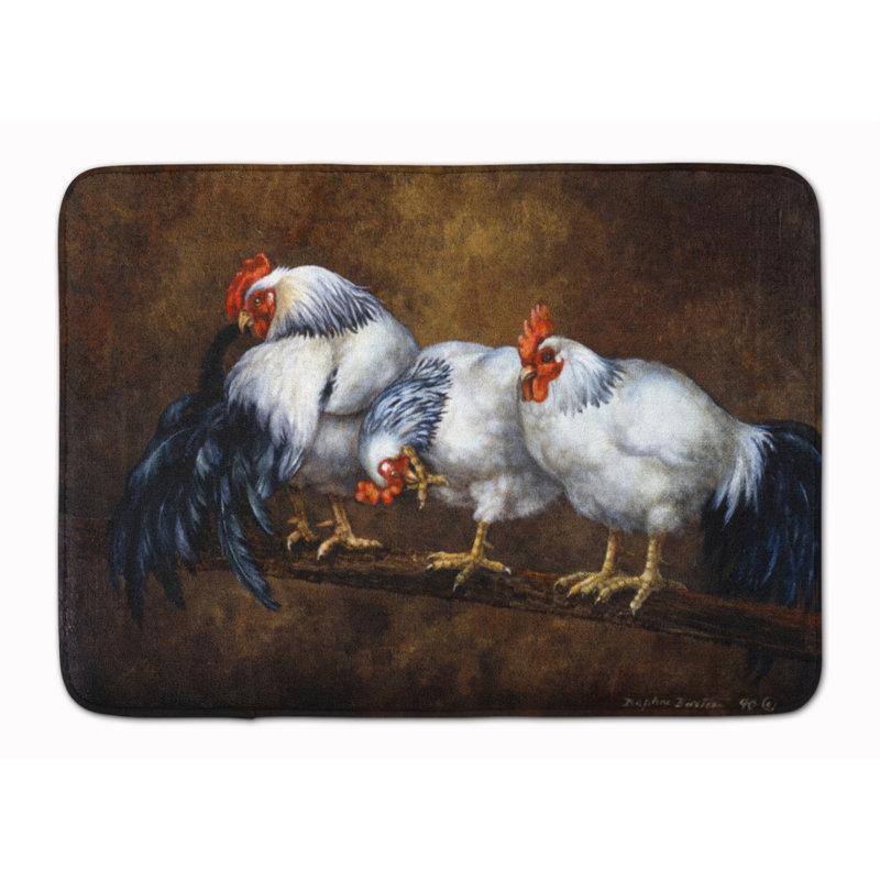 Tapis pour salle de bain en mousse à mémoire coq et poulets Jaiden