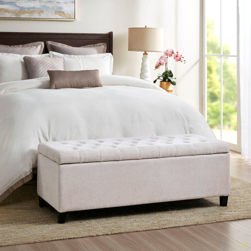 Tufted Top Soft Close Storage Bench, Natural