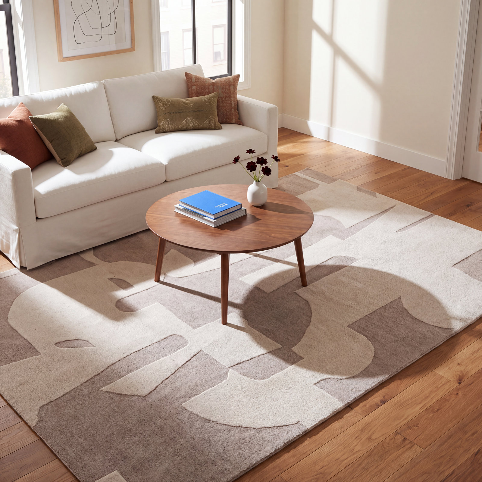 Taupe Cream Hand-Woven Abstract Rug, Rectangle 9' x 12'