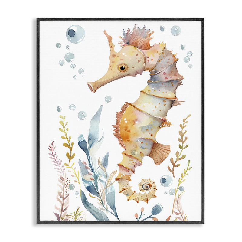 Hippocampe doux sous l'eau, estampe numérique par Franklyn Gregory, H 14 po x l 11 po, Giclée encadrée noir minuit