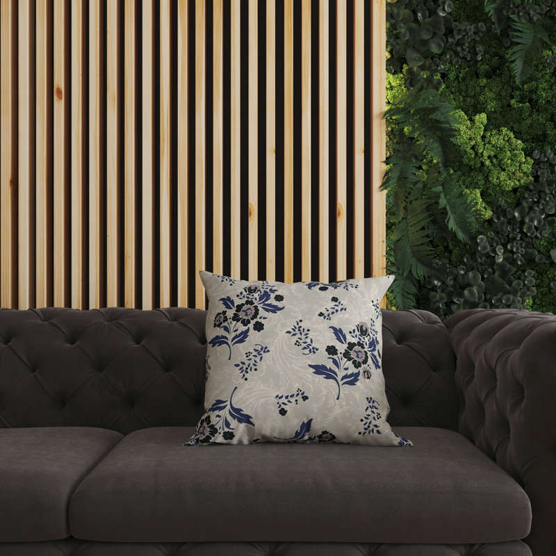 Coussin décoratif réversible à motif floral Meadow Strokes, H 20 po x l 20 po, Bleu/noir/vert