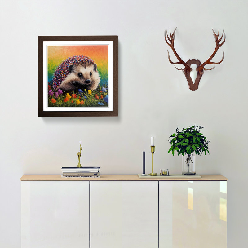 Hedgehog Colour Field - Framed Print, Walnut