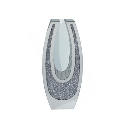 Tall U-shaped Mirror Floor Vase - Crushed Diamond Clear Tempered Glass, Modern Statement Decorative Vase For Living Room, Entryway, Hallway, Hotel
