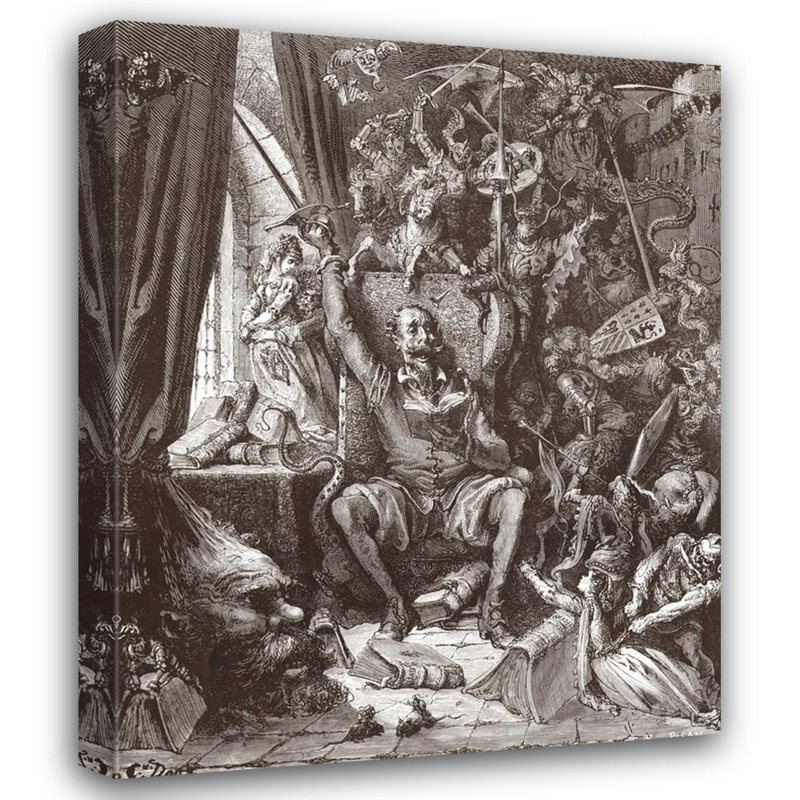 Don Quichotte dans sa bibliothèque, H 35 po x l 28 po