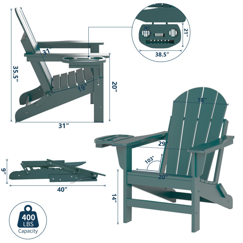 Garbani Foldable Outdoor Adirondack Chair, Dark Green