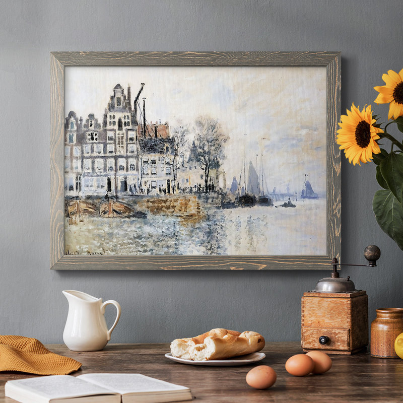 Vue sur Amsterdam, 1874, peinture sur toile encadrée, Gris, H 28 po x l 42 po