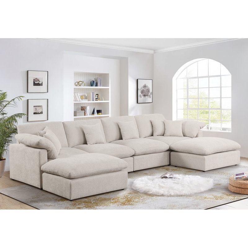Canapé modulaire modulaire en chenille de 152 po avec repose-pieds modulaire en chenille de 152 po pour salon avec 8 coussins, sièges rembourrés moelleux