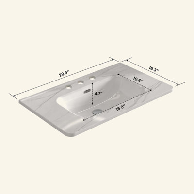 Integrated ceramic basin, drain not included