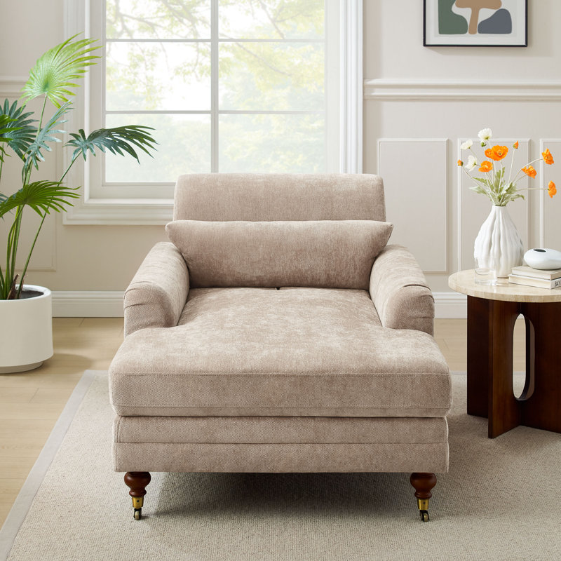 Chaise longue rembourrée en bois massif 37,01 po Erbes, Chameau