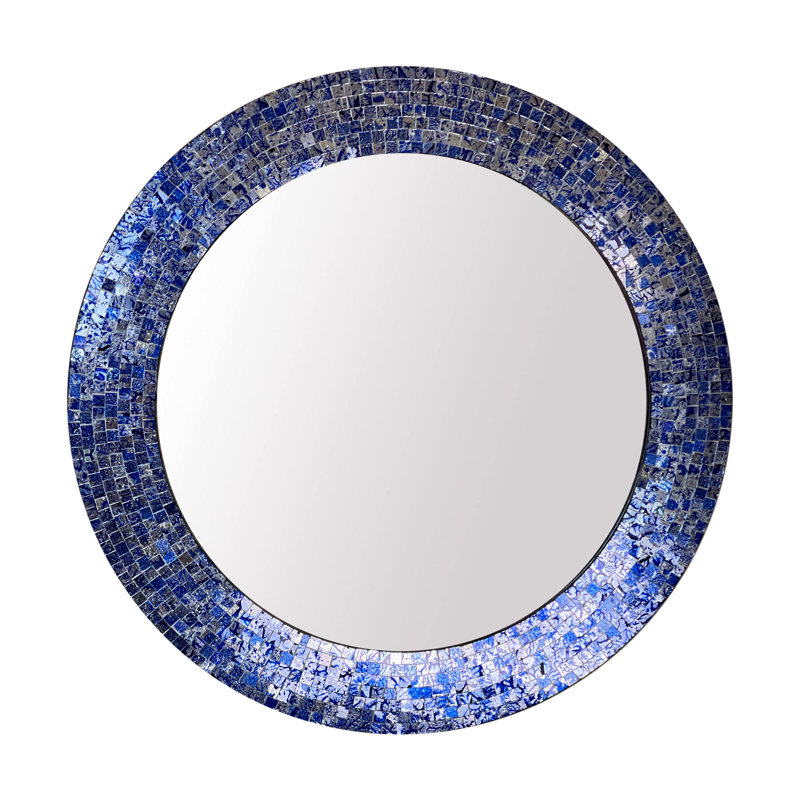 24" Sapphire and Silver Round Mosaic Wall Mirror