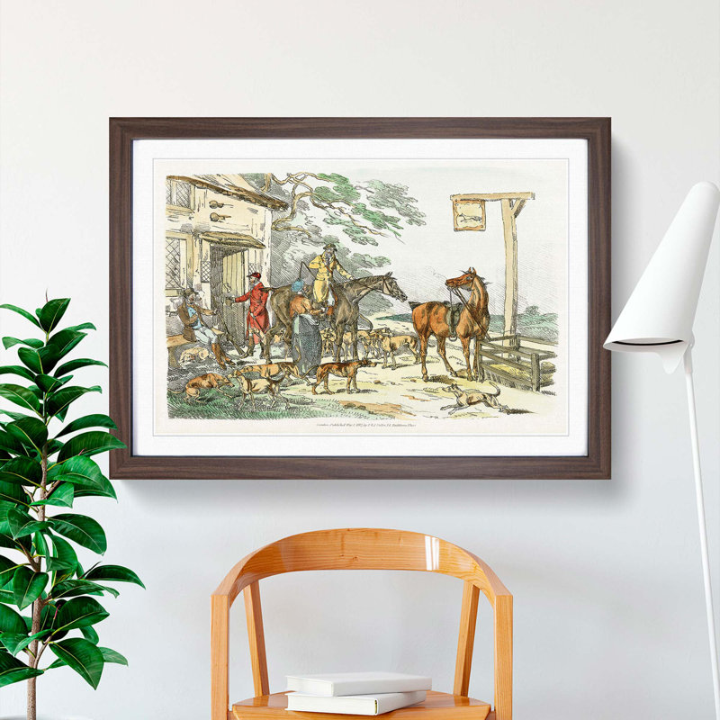 Before The Hunt by Henry Alken - Single Picture Frame Painting, Walnut Framed, 24cm H x 33cm W x 2cm D