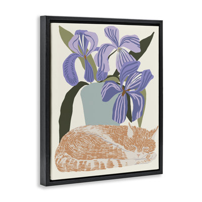 Cadre flottant Modern Cat & Iris Plant, design par Hannah Beisang