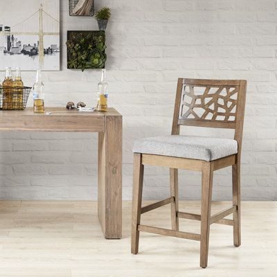Tabouret de comptoir avec assise rembourrée en bois de chêne gris et bois massif, assise avec cadre à finition requise